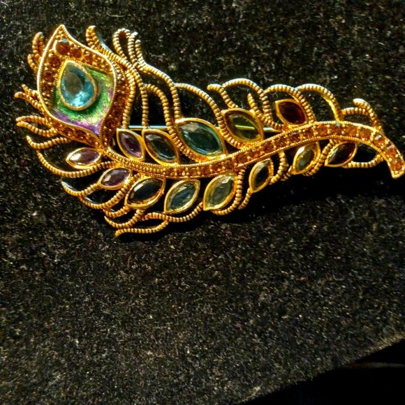 RARE MONET PEACOCK FEATHER STYLE GEMSTONE BROOCH BEAUTIFUL - Picture 1 of 3